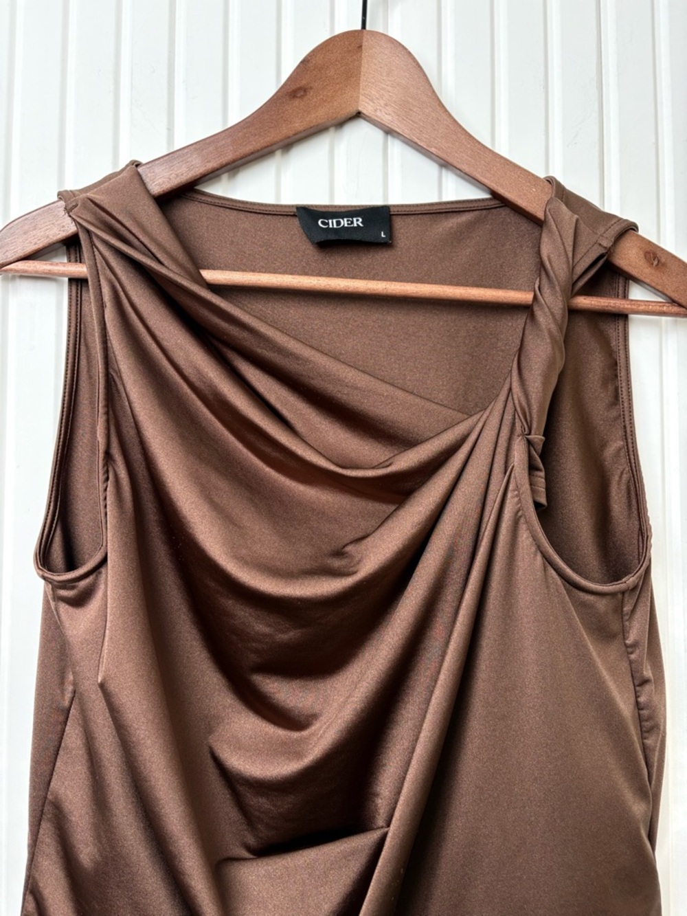 Cider Twist Strap Cowl Neck Top Brown L Y2K Office Siren 90s Minimalist